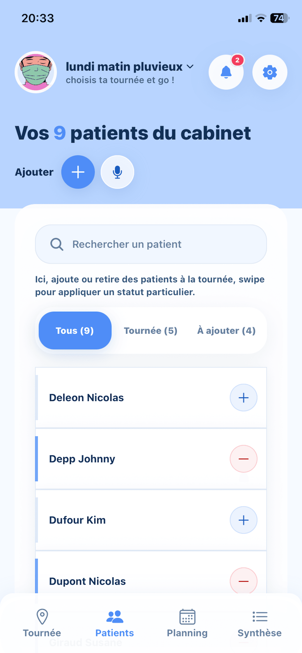 Écran patients Libeo sur iPhone