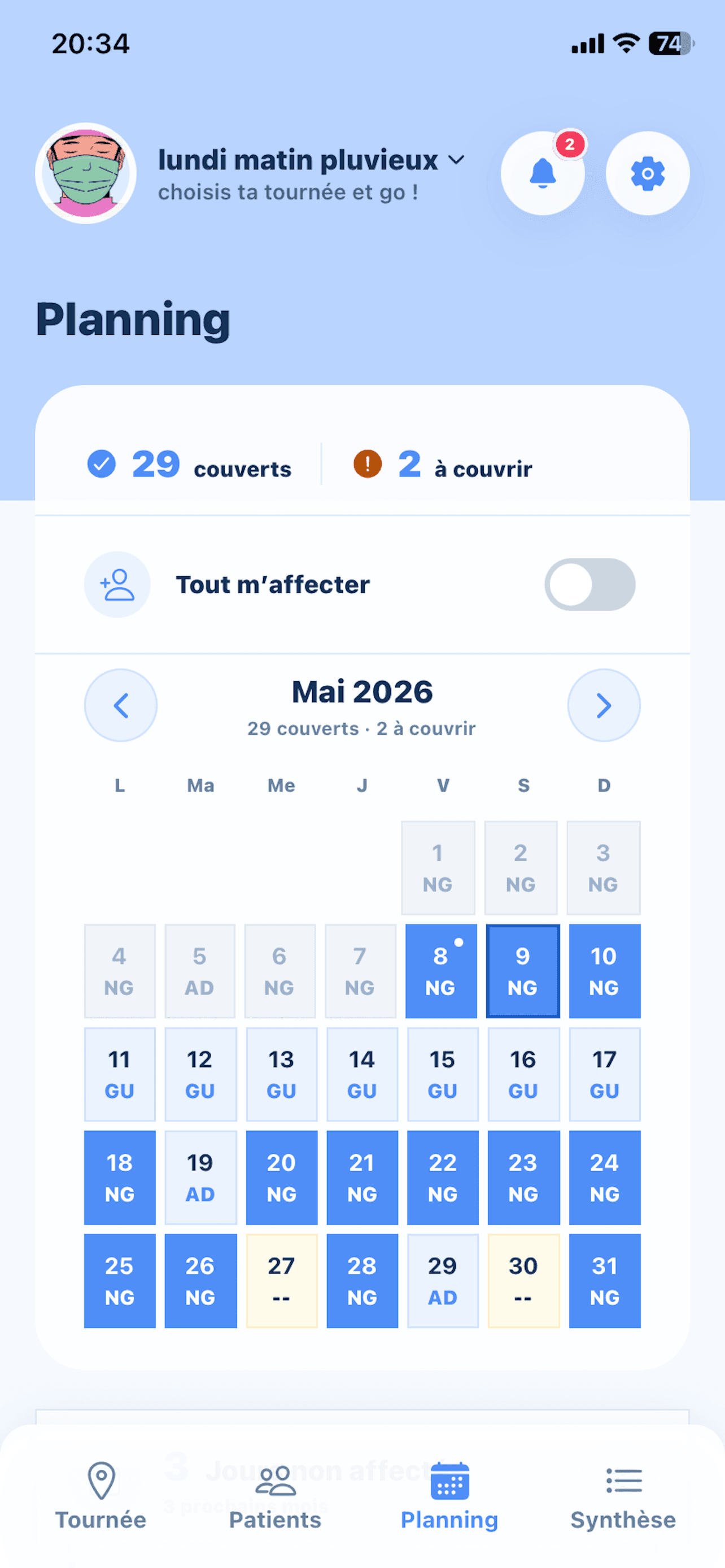 Écran planning Libeo sur iPhone